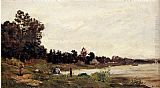 Hippolyte Camille Delpy Canvas Paintings - Washerwomen In A River Landscape